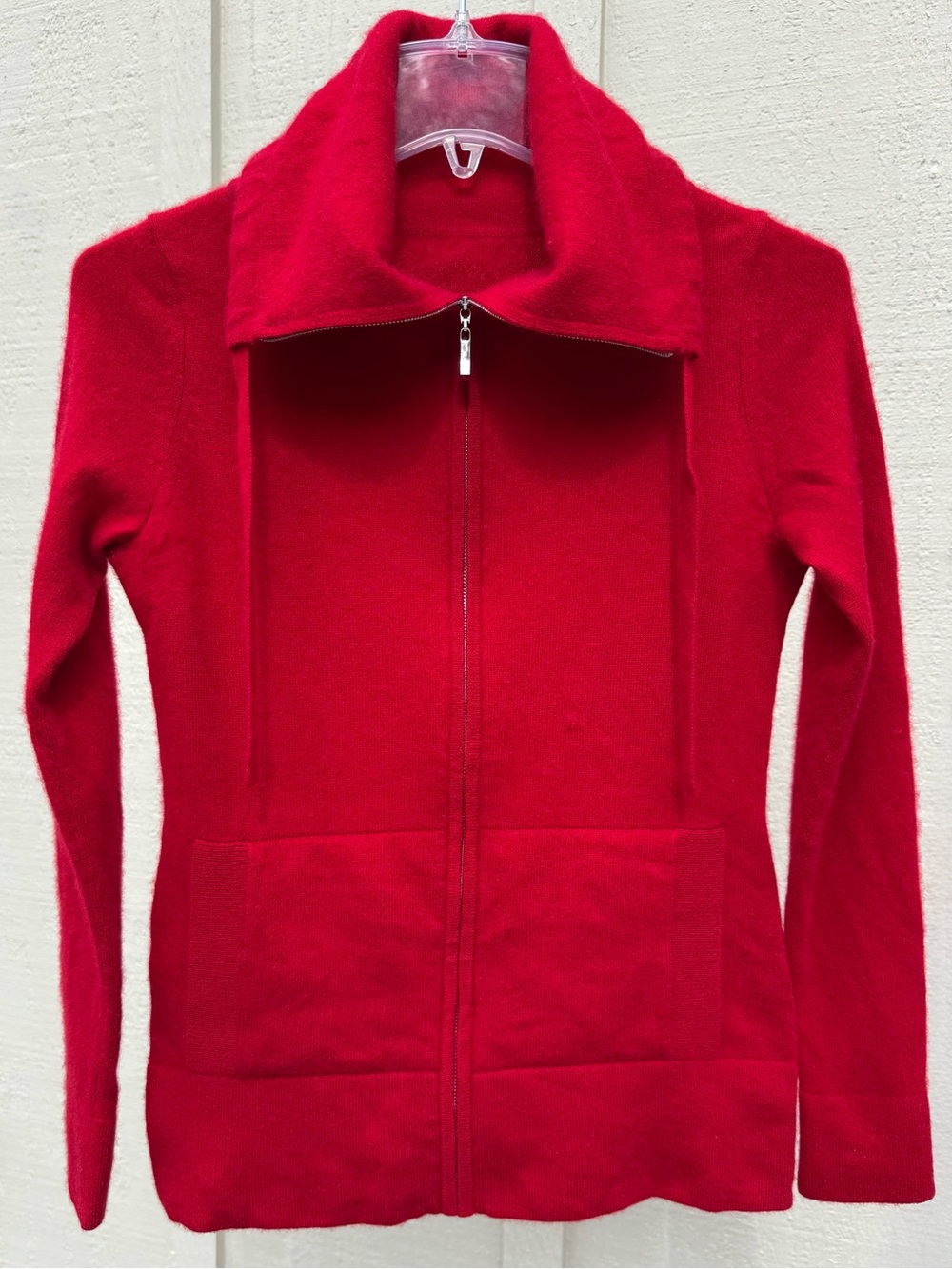BANANA REPUBLIC 100% CASHMERE CARDIGAN ZIP SWEATER POCKETS RED S or XS 606539